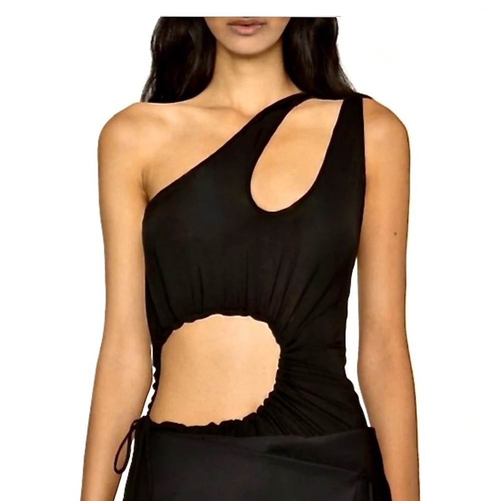 Materiel Conscious Black Gathered Cut-Out Bodysuit Sz M